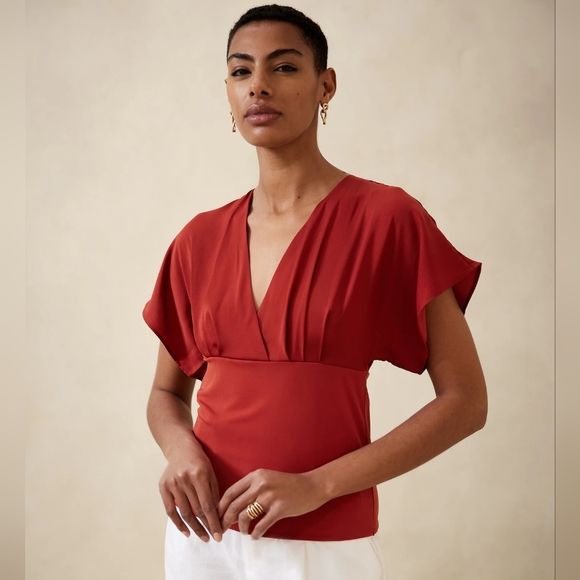 NWT Banana Republic Factory Tie Back Blouse, Rust Red, Size XXS (Fits Like XS) - Picture 1 of 6